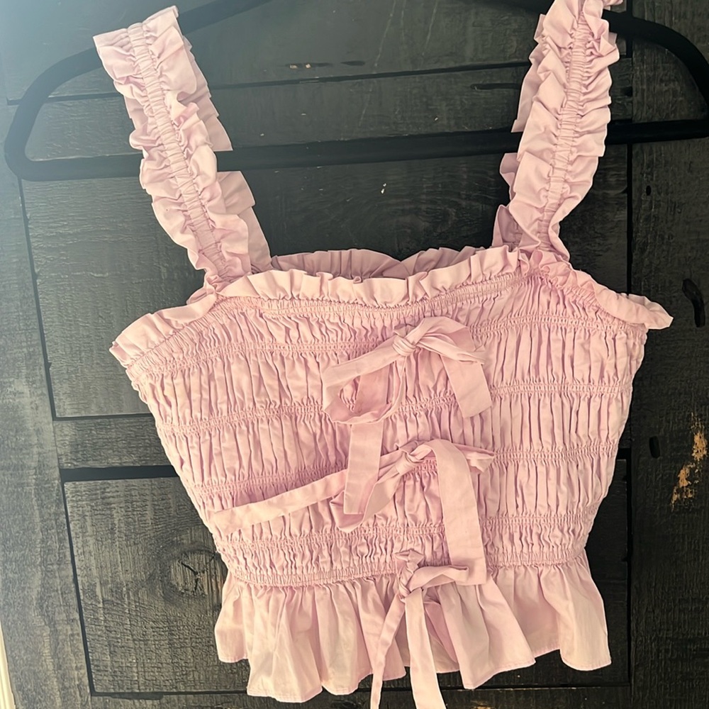 English Factory Pink Ruffle Crop Top